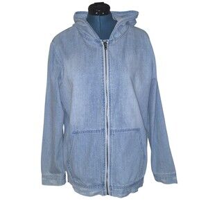 Jackson Hooded Denim Long Full Zip Lagan Look Kangaroo Pocket Jacket Mens Medium